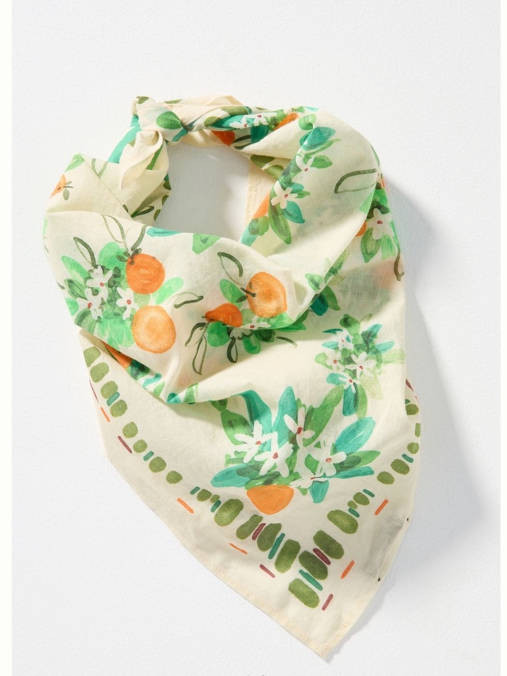Anthropologie Cream Scarf with Green and Orange Floral Print